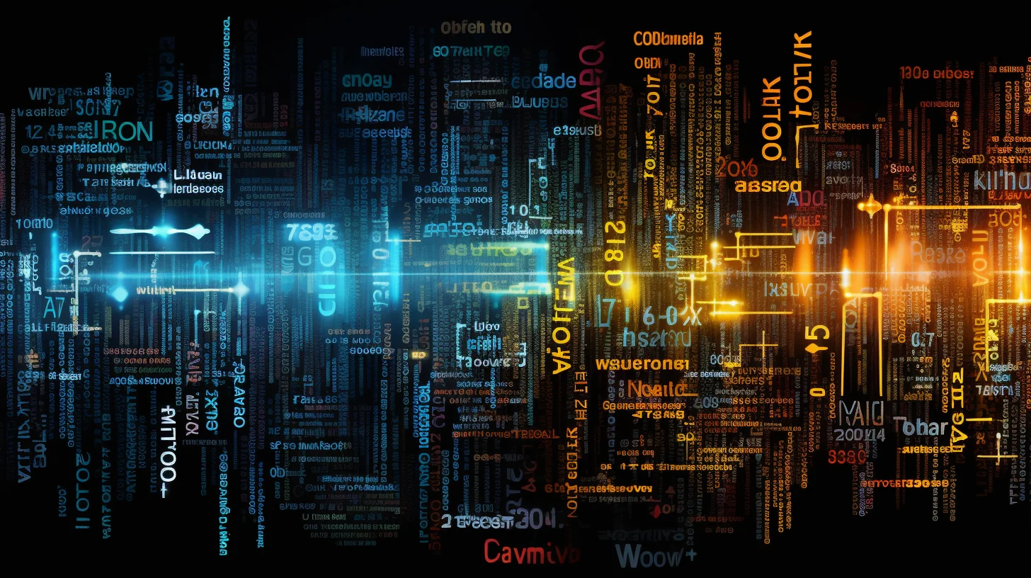 Een sectie die technische afkortingen illustreert. Een visuele weergave van gegevensversleuteling en AI.