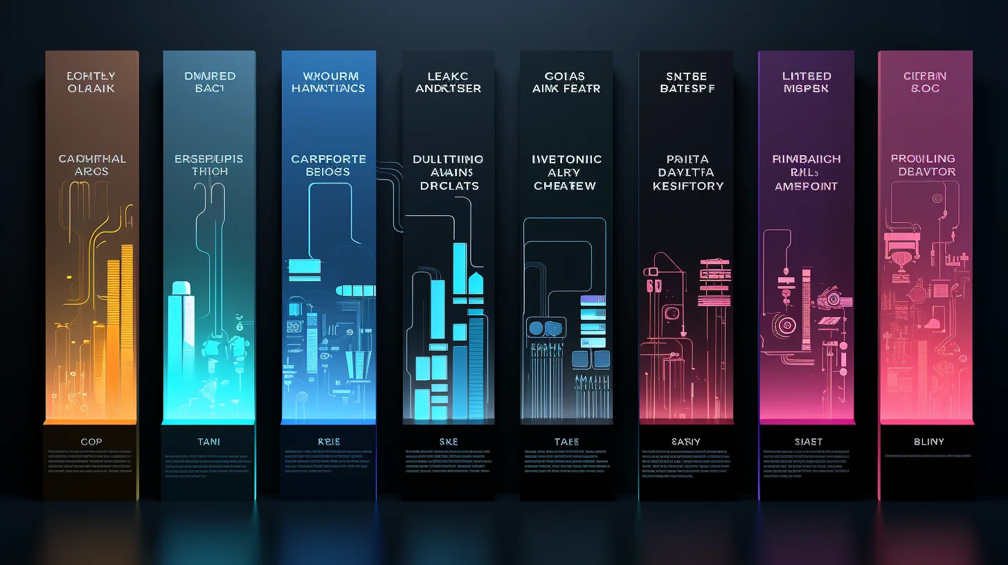 Secties die technische termen presenteren. Een visuele weergave van diverse technische concepten.
