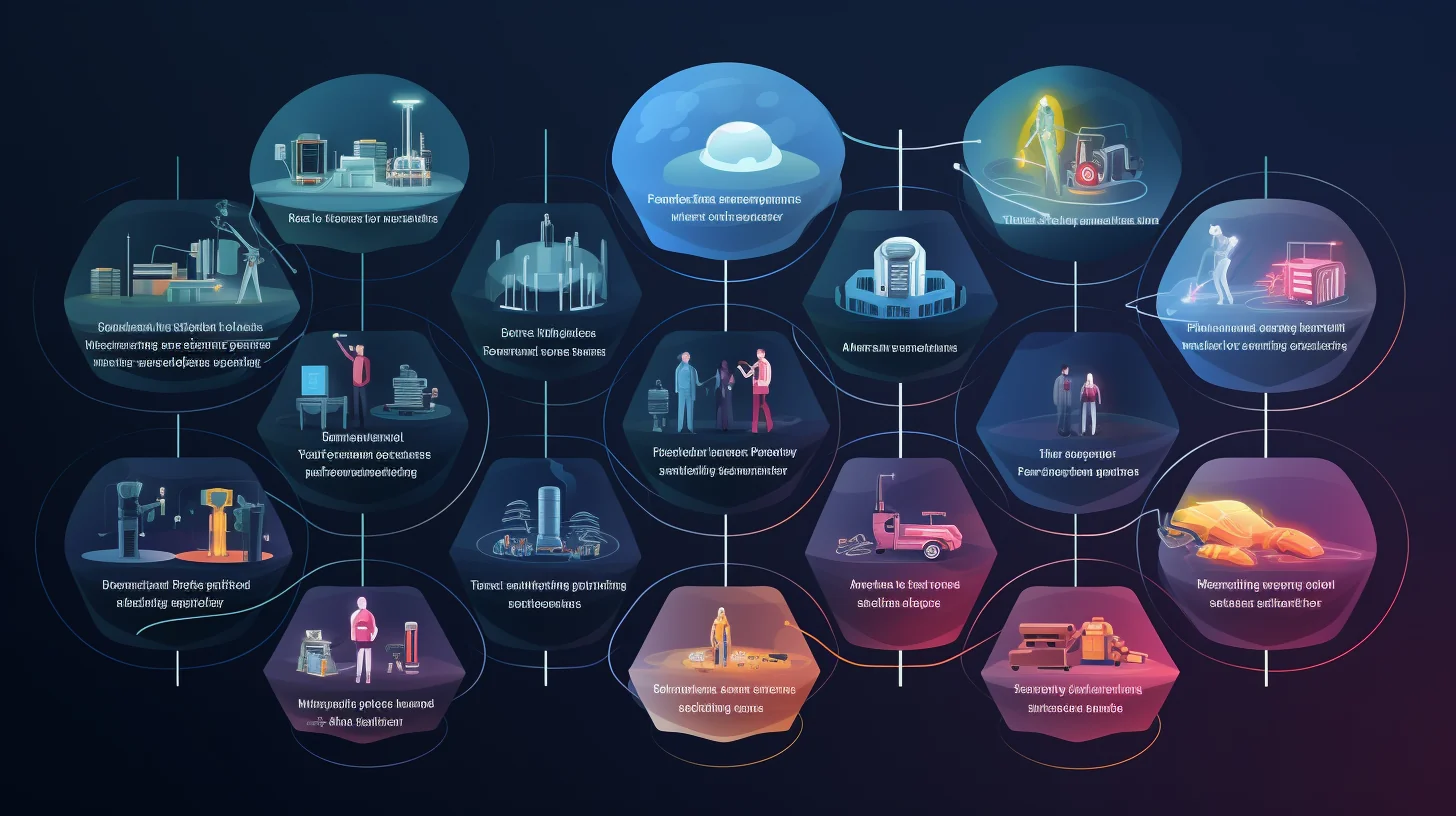 Secties die technische termen benadrukken. Een visuele weergave van diverse technische concepten.
