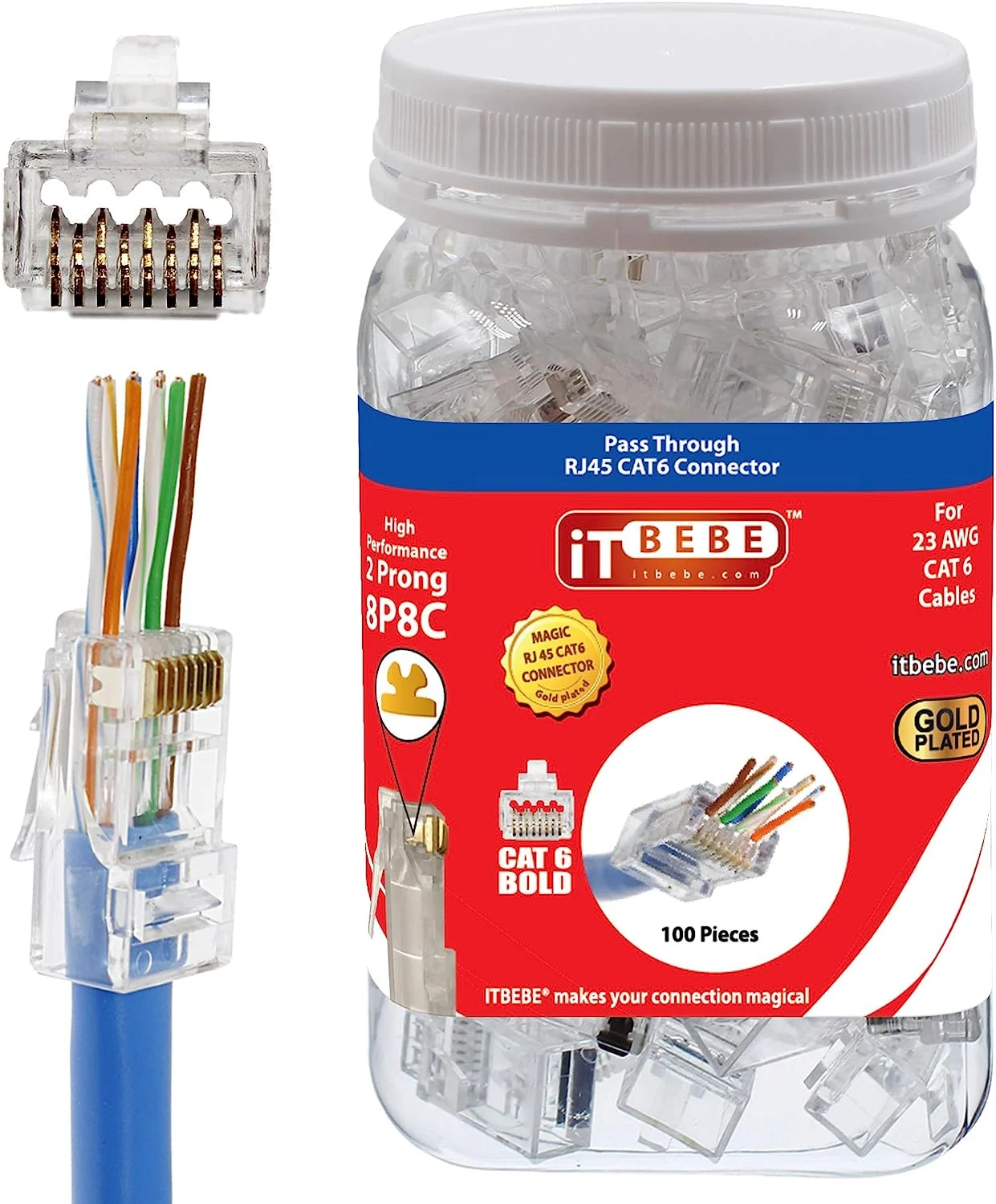 ITBEBE 50 Stuks Goud Vergulde End Pass Through RJ45 Cat6