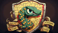 Een cartoonschild met het woord Python erop geschreven om veilige coderingsnormen voor te stellen
