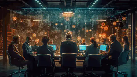 Een groep uiteenlopende professionals die samenwerken aan een cyberbeveiligingsproject.