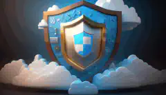 Een schildpictogram omgeven door wolkensymbolen, die een veilige cloudomgeving voorstellen, met het Azure Security Center-logo op het schild.