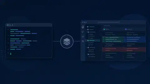 Terminal- en desktopwerkplekken voor programmeren verbonden met een repositoriesymbool in turquoise en blauw