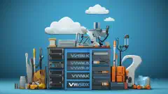 Een computertoren, een cloud en een gereedschapskist die VMware ESXi, Citrix XenServer en Hyper-V keuzes symboliseren.